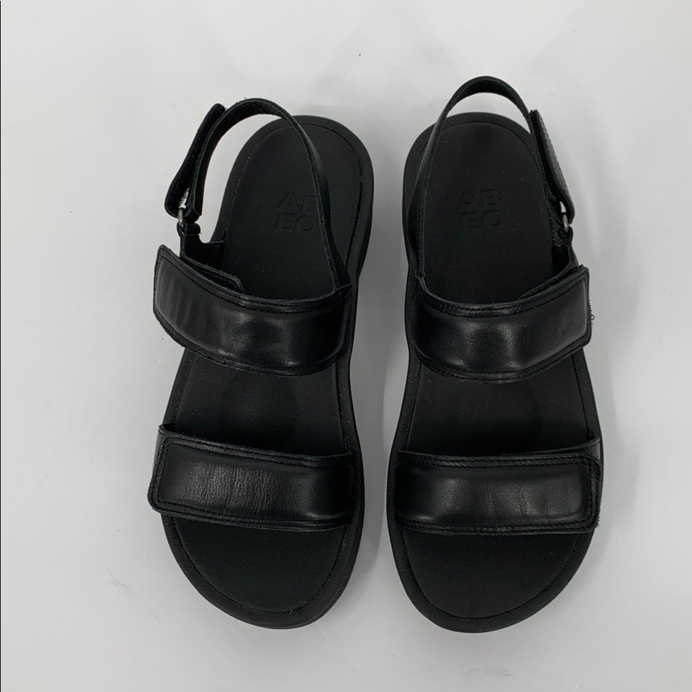 Abeo Peyton comfort wedge sandal black leather wedge double strap back new 7 - Picture 4 of 8